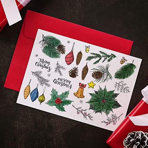 Christmas Trees Leaves Clear Stamps for Card Making and Photo Album Decorations, Flowers Rubber Stamps Xmas Pine Cone Silicone Stamp Seal for Christmas DIY Scrapbooking