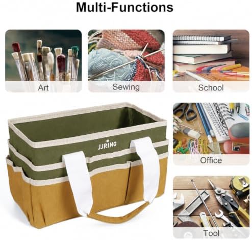 JJRING Craft Organizer Tote Bag Art Storage Caddy Dark Green and Brown | With Multiple Pockets For Sewing, Scrapbooking, School, Medical, And Office Supplies