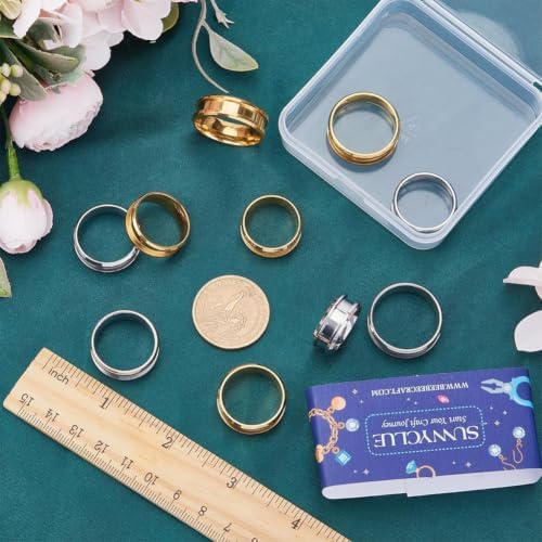 SUNNYCLUE 1 Box 12Pcs Stainless Steel Ring Blanks Settings US Size 7/8/9/10/11/12 Round Empty Inlay Grooved Finger Ring Base Blanks for Jewelry Making Kits Adult DIY Crafts