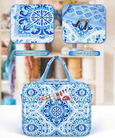 Sewing Supplies Organizer Bag with Removable Binder, Blue Floral