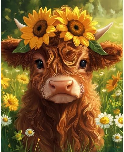 Natuyalo Cattle Paint By Numbers Kit for Adults Beginner Sunflower Adult Paint by Number Kits on Canvas Flowers Animals Acrylic Painting Kit Adults' Paint-By-Number Kits Home Wall Decor 16x20 inch