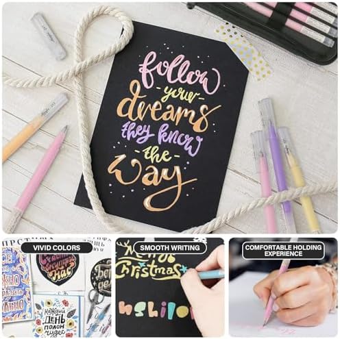 ZSCM 24 Colors 3D Acrylic Gel Pens & Black Paper Sketchbook for Drawing