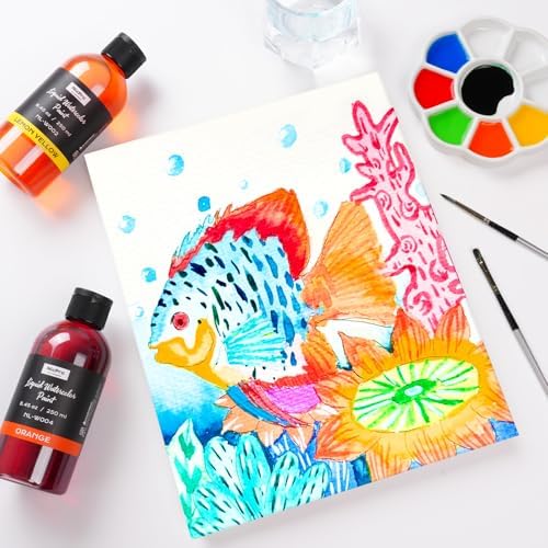 Nicpro 6 Colors Liquid Watercolor Paint Set, 8.45oz Large Bulk Water Color