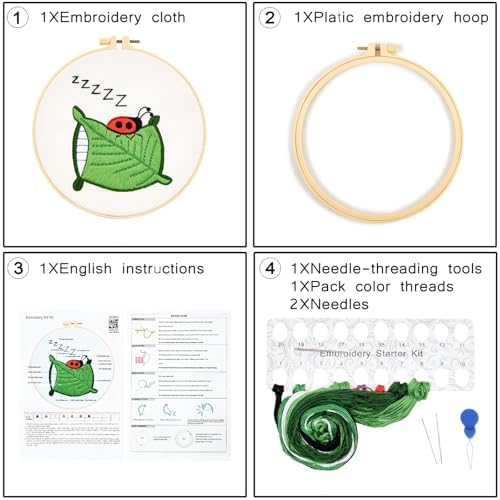Embroidery Kits for Beginners Adults, Cute Hand Embroidery Starter Kit, Cross Stitch Kits for Beginners DIY Craft Kits for Adults Women, Entire Set of Embroidery Supplies【Full-Length Video Tutorial】
