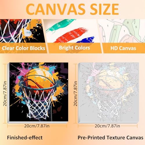Basketball Paint by Numbers Kit for Kids, with Frame and Easel, 8x8 inch