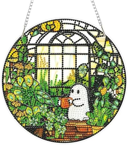 CRZMODE Ghost Diamond Art Hanging Kit for Adults, Ghost Pendant Diamonds Painting Art Kit, Special Crystal Diamond Art Painting Pendant Ornament, Craft Gift for Women Home Window Decor