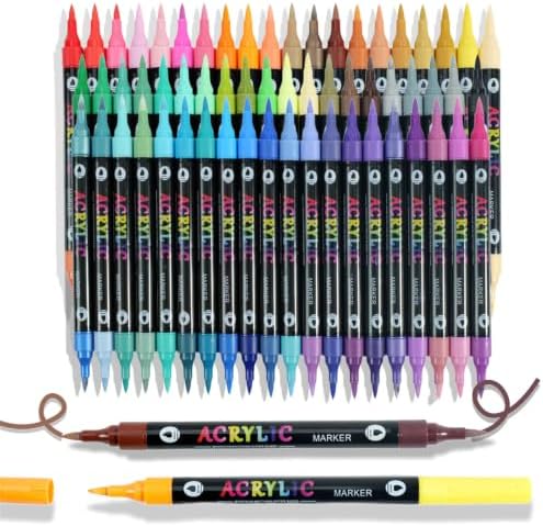 120 Colors Dual Tip Acrylic Paint Marker Pens Set, Multifunctional Acrylic Tips with Laser Pen Body, Professional Acrylic Paint Pens for Wood, Canvas, Rock Painting, Glass, DIY Crafts Art Supplies
