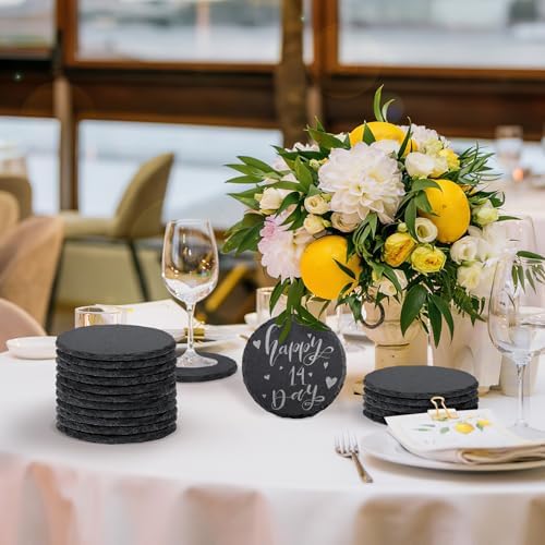 8 Pack 4 Inch Round Black Slate Coasters Set with Storage Holder