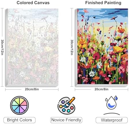 4 Pack Framed Paint by Numbers Kit for Adults Wildflowers with Wooden Easel | With Frame Canvas, Flowers DIY Acrylic Painting, For Adults Beginner, Stress Relief Craft Kits, Home Wall Decor Gift, 8x12 IN