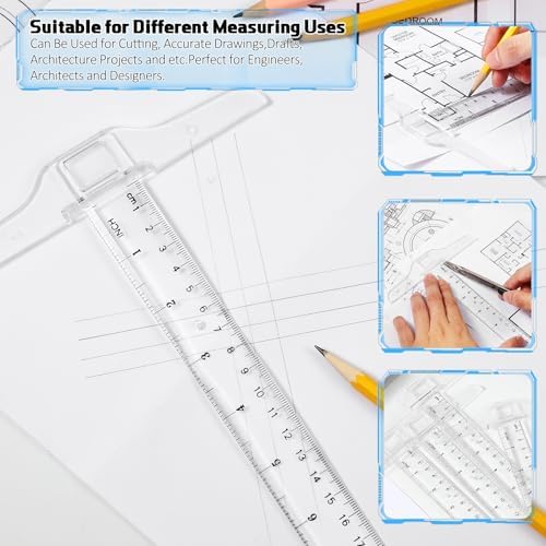Pangda 4 Pcs 12 Inch T-Square Ruler Plastic for Drafting Drawing