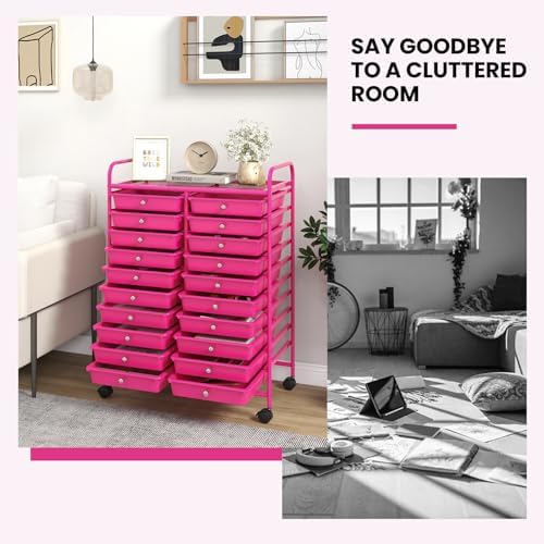COSTWAY 20-Drawer Rolling Storage Cart, Utility Storage Organizer Cart