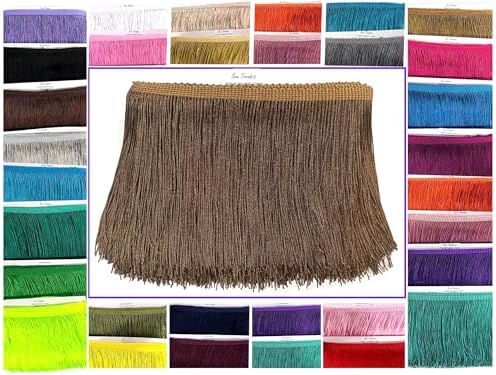 5 Yards of 4" Long Chainette Fringe Thread Yarn Tassel Trim Braid Fringe for Crafts Sewing and Decor-Rustic Brown