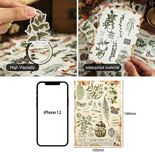 Dizdkizd Plant Themed Washi Stickers for Journaling Scrapbooking Planner Sticker Ephemera Sticker Book Junk Journal Stickers for Adults - 20 Sheets (180 Pieces)