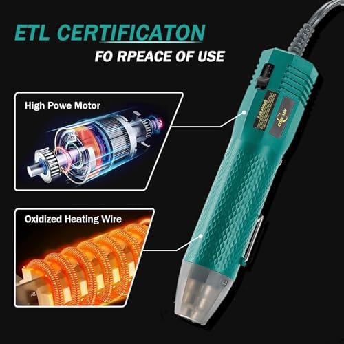 350W Heat Gun 2-Temp 392°F/662°F Hot Air Gun for Crafts & Shrink Tubing | 1.5s Fast Heat , Overload Protection, 6.56ft Cable, 2 Nozzles for Vinyl Wrap, Epoxy, Shrink Tubing, Crafting & DIY