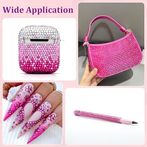 25000Pcs Resin Rhinestones with Tweezers for Crafting, Hot Pink 2-6mm Mixed Sizes Non Hotfix Flatback Gems, Bedazzling Crystal for DIY Craft Clothing Mugs Tumblers Shoes Fabric Decor Nail Art
