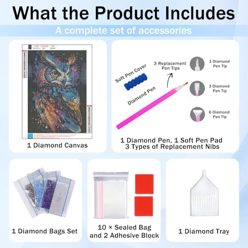 XTCIXAL Diamond Art Kits for Adults, Owl Diamond Painting, 12x16 Inch