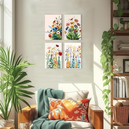 ICYANART 4 Paint by Numbers Kit for Adults Flowers, with Frame and Easel