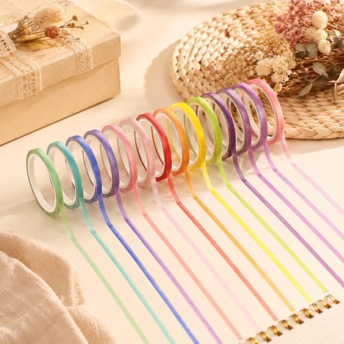 YUXIANLB 20 Rolls Rainbow Wash Slim Tape, Decorative Colorful Pastel Skinny Thin Decorative Craft Tapes Set for Kids Journal DIY Planner Scrapbook Planners Craft Art Supplies