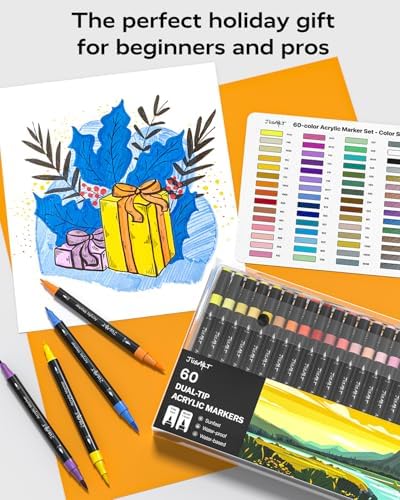 JusArt Acrylic Paint Markers 36 Colors, Dual Tip Art Supplies for Rock