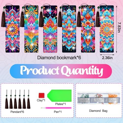 Wivico 6Pcs Diamond Painting Art Bookmarks Kits, Pearl Art Kits for Adults.
