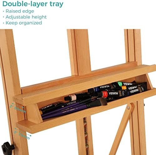 VISWIN Medium H-Frame Easel 67"-95" H, Hold Canvas up to 49", Adjustable Beech Wood Artist Easel Stand for Painting with Storage Tray, Art Floor Easel for Adults, Beginners, Students - Natural