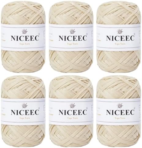 NICEEC 6 Skeins Soft Tape Yarn-Off-White
