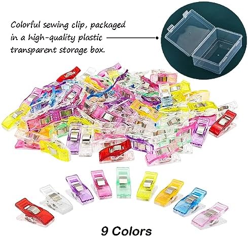 Quilting Clips and Sewing Fabric Clips, KOLUPA 200 Pcs Plastic Embroidery Clips with Storage Box, Multipurpose Crafting Tools Supplies and Accessories (Assorted Colors)