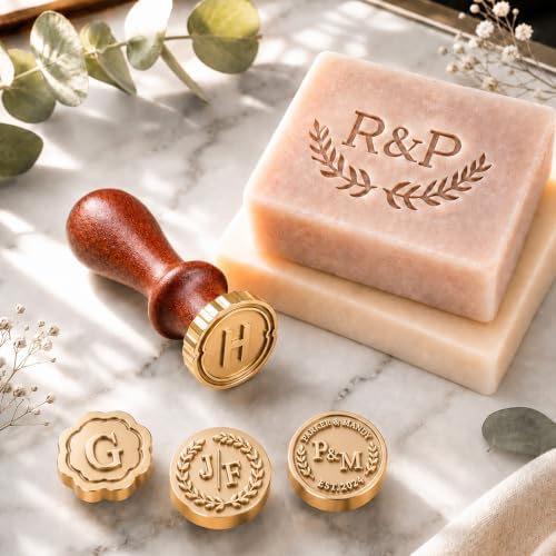 Personalized Soap Stamp for Homemade Soap, Unique DIY Soap Making Supplies | Custom Stamp Logo 86 Designs/Your Own Branding Logo Text, Handmade Soap Making Kit, Soap Craft Tools Handcrafted Wedding Gift