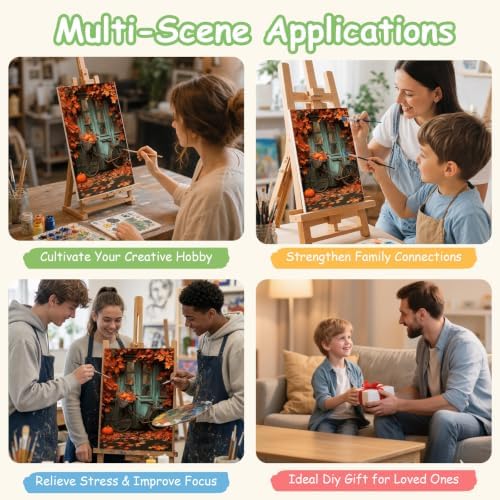 Spandrel Autumn Framed Paint by Numbers Kit for Adult Bicycle, Adult Paint by Number Kits on Canvas Fall Landscape, DIY Acrylic Oil Halloween Painting by Numbers for Home Wall Decor, 8x12in