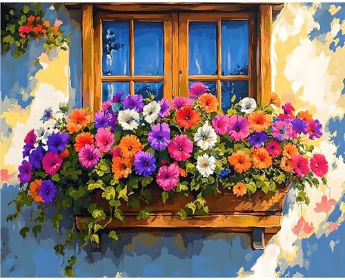 Paint by Numbers Kit for Adults, Flower Window DIY Painting Kit, 16x20 Inch
