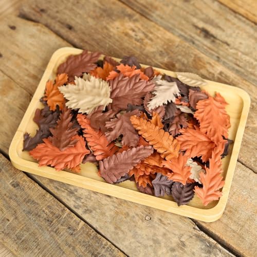 100 pcs Mulberry Paper Leaves DIY Craft Scrapbooking Wedding DIY Craft Supplies Card Mixed Leaves (Mixed Brown Tone)
