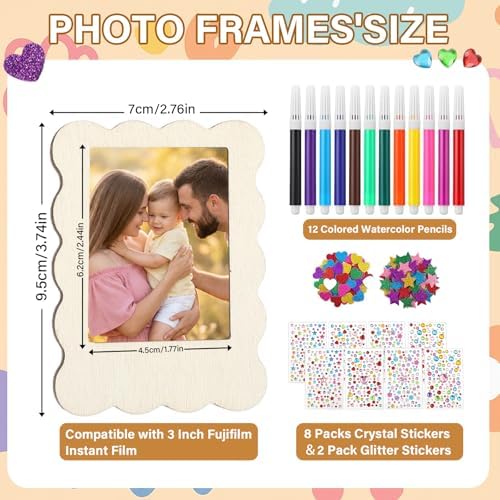 Yalikop 20 Pack Mini Picture Frame Crafts Wooden Magnetic Photo Frame, Wavy