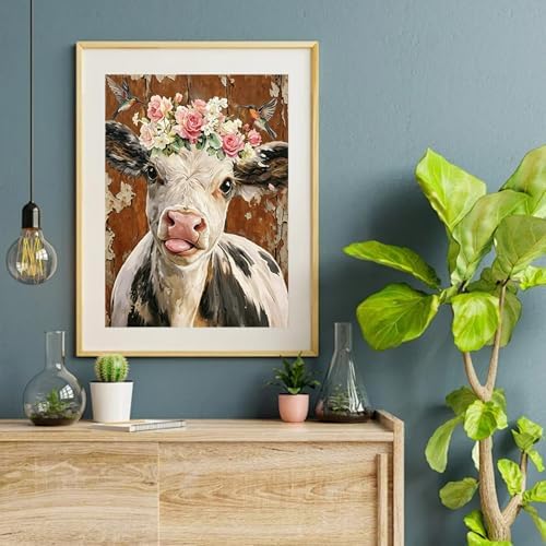 VeGuude Diamond Art Kits for Adults, Full Drill Highland Cow Diamond Art Kits for Beginners, DIY Full Rhinestone 5D Diamond dots (Gemstone Craft), Home Wall Decoration (12x16 inch)