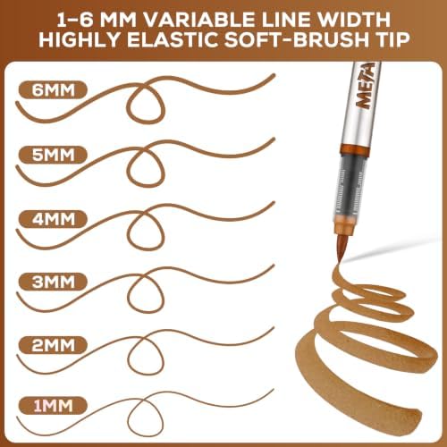 Metallic Acrylic Paint Markers, 12 Pcs Soft Brush Tip Marker Pens for Stone,Paper,Wood,Glass,Fabric Paint,DIY Crafts (12, Brown)