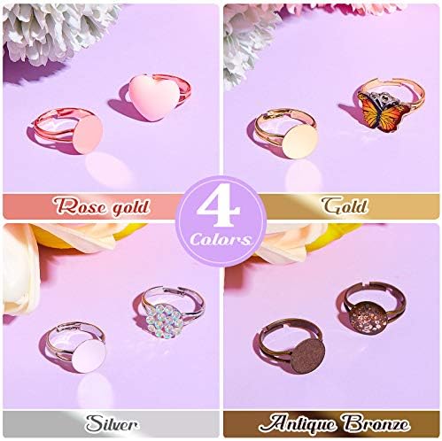 Herdear 40pcs Adjustable Blank Rings 12mm Base, Mixed