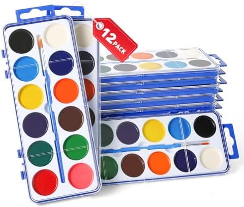 12 Pack Watercolor Paint Set Bulk for Kids, 12 Color Washable Water Colors