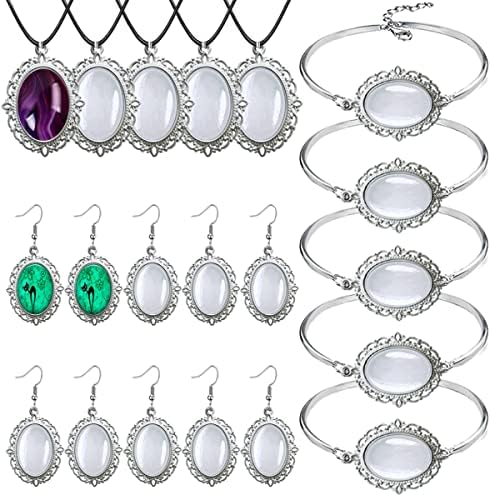 J6QIHANG 45pcs Oval Pendant Trays Kit with Glass Cabochons
