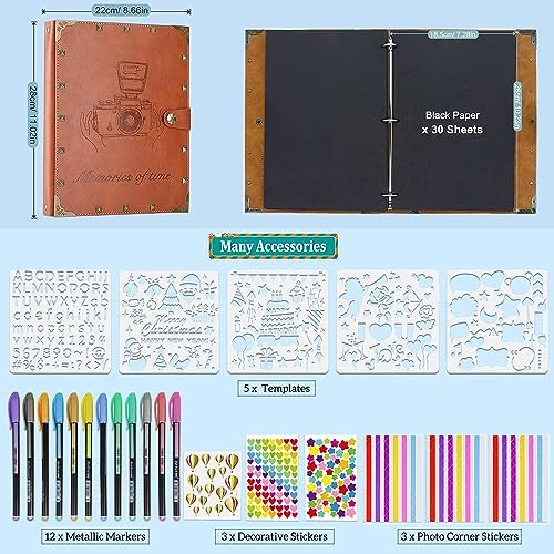 ZEEYUAN Leather Scrapbook DIY Photo Album 60 Pages Vintage Scrap Book Memory Photo Album 8.5x11 inch, Family Travelling Scrapbook Scrapbooking Kits for Couples Anniversary Birthday Gift