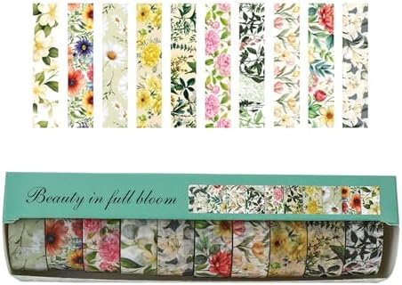10 Rolls Blooming Flowers Washi Tape Set Floral Arts Adhesive Tapes Colorful Garden Decorative Masking Tape Sets for Craft, Kids, Scrapbook, DIY, Gift Wrapping (2-Romance)