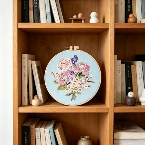 Silentsea Embroidery Kit, Floral and Nature Designs, 3-Pack with Hoops, Needlework Pattern Set (Flower-2)