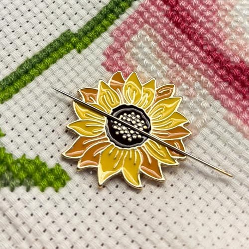 Needle Minder for Keeping Sewing & Embroidery Needles – Magnetic Needlepoint Holder, Cross Stitch Supplies – Secure & Decorative Needle Minders for Stitching & Crafting (Sunflower)