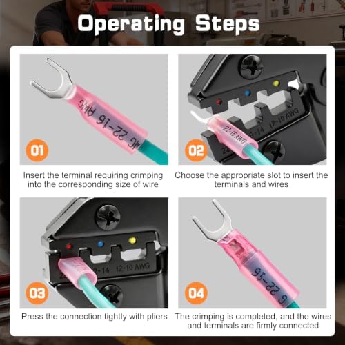 smseace Wire Crimping Tool for Heat Shrink Wire Connectors 22-10AWG Professional Ratcheting Terminal Crimper
