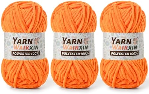 3 Orange Soft Chenille Yarn for Crocheting, Fluffy Chunky Crochet Yarn for Baby Blanket, (10.58oz/393yds) Fuzzy Velvet Yarn for Amigurumi&DIY Puzzle、Crafts、Scarf