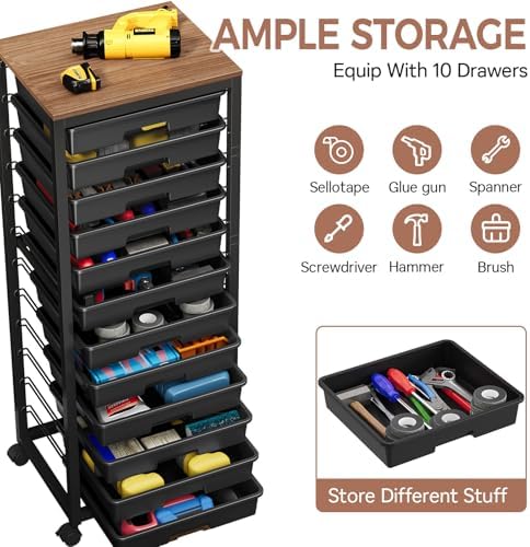 SYKIARIOL Rolling Cart with 12 Drawers,Black