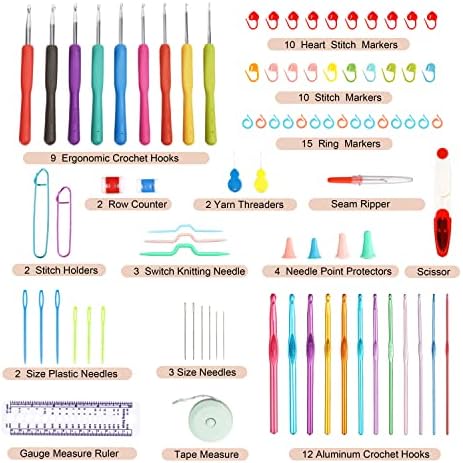 SHAXANO Crochet Hooks Kit with Case, 86-Piece, Ergonomic Crochet Needles Weave Yarn Kits DIY Hand Knitting Art Tools for Beginners and Experienced Crochet Lovers