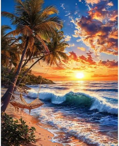Beach Paint by Numbers Kit for Adults, DIY Oil Painting Canvas 16x20inch