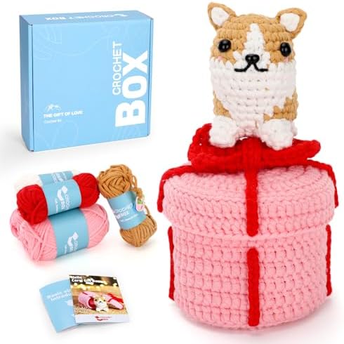 CrochetBox Crochet Kit for Beginners Adults - Corgi Dog Starters Crochet Kit, Beginners Crocheting Kitting for Adults Teen, DIY Craft Gifts with Crochets Yarns, Hook, Step-by-Step Video, Instruction