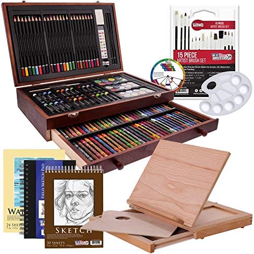 U.S. Art Supply 163-Piece Mega Wood Box Artist Kit with Easel, Painting