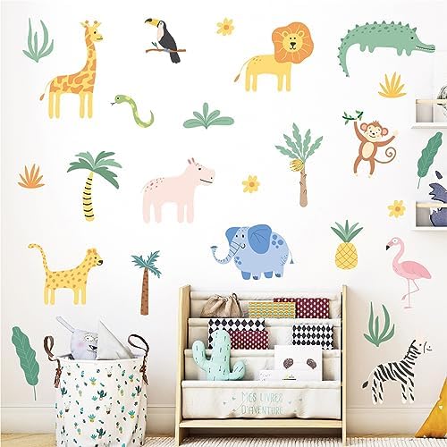 AOWDIAO Animals Wall Decals, Cute Safari Wall Stickers for Baby Kids, Jungle Theme Decor for Nursery, Classroom, Playroom, Bedroom