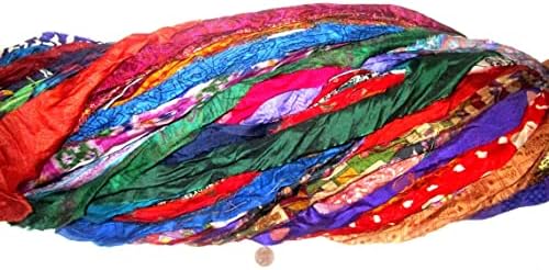 Vintage Fabrics Crafts 104 Strips 50 Yards Total, 17–19 Inch Unstitched Pure Silk Fabric Tassel Skeins Silk Sari Ribbon Yarn Tassels SKEINS Mixed Shades Journal Scrapbook Craft Project India lot